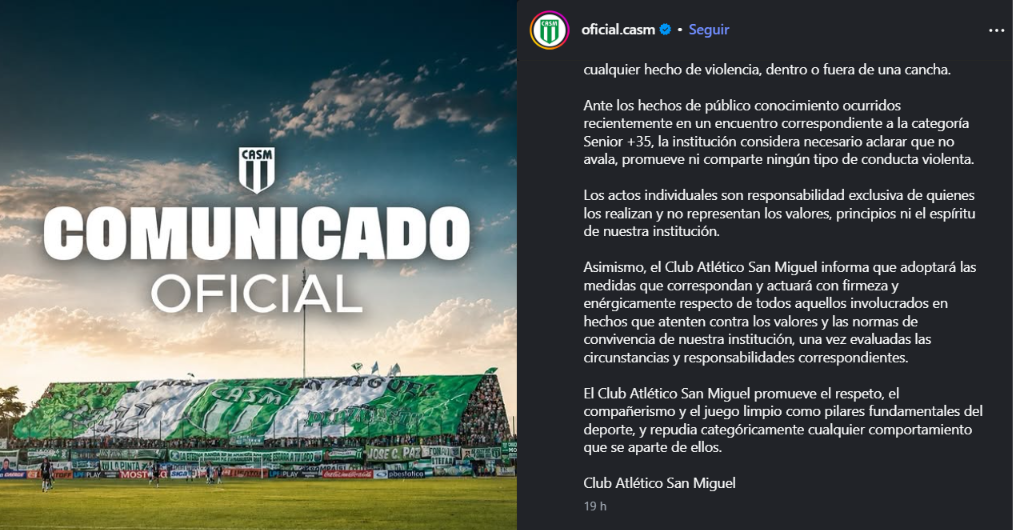 Comunicado oficial de San Miguel